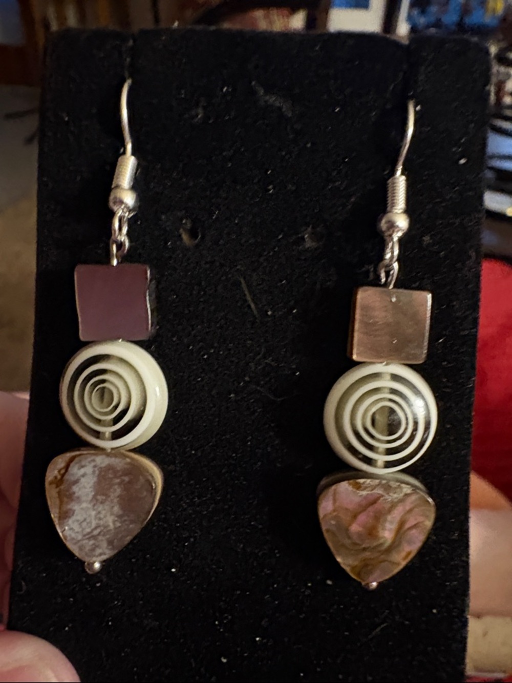 Handcrafted Nacre Drop Earrings with Glass Spiral Design